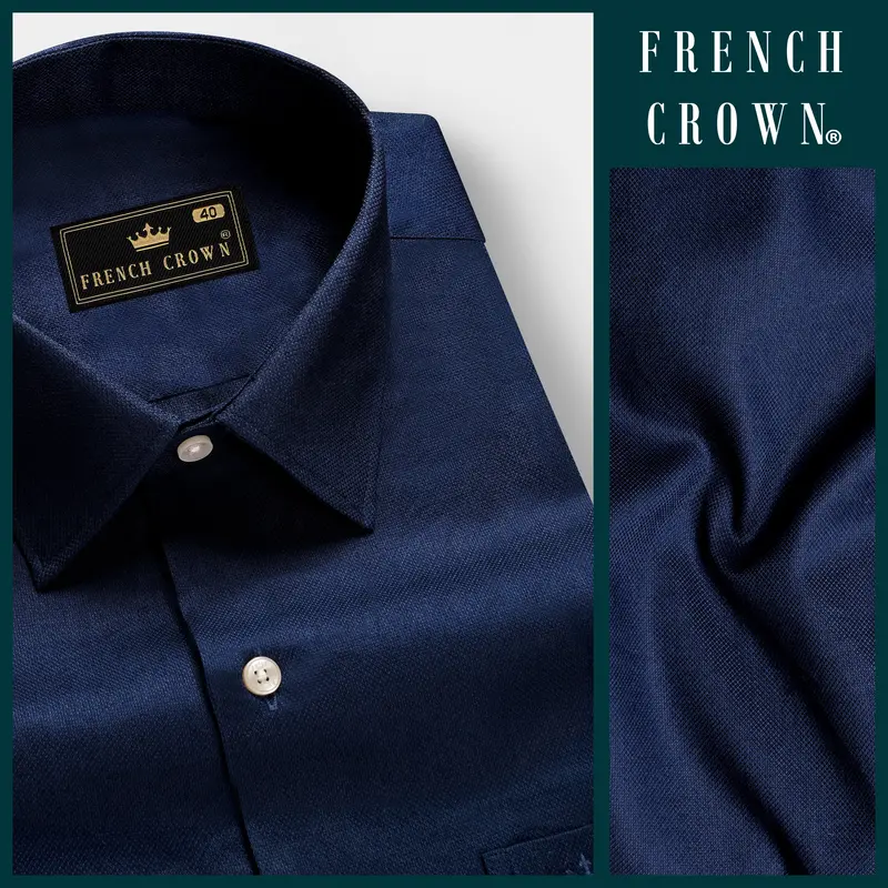 Cobalt Veil-Mirage Blue Solid Dobby Textured Premium Giza Cotton Dress Shirt 8