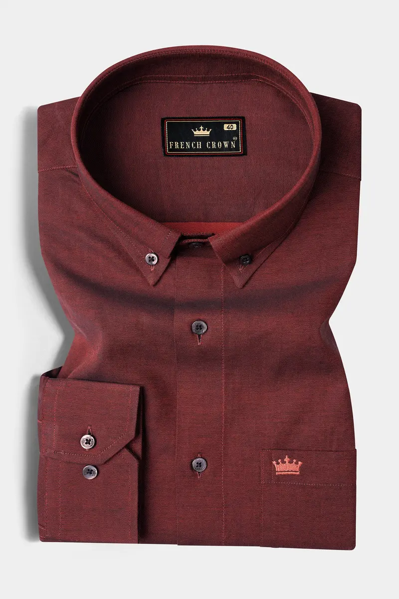 Cocoa Bean Brown Chambray Textured Premium Cotton Shirt 3