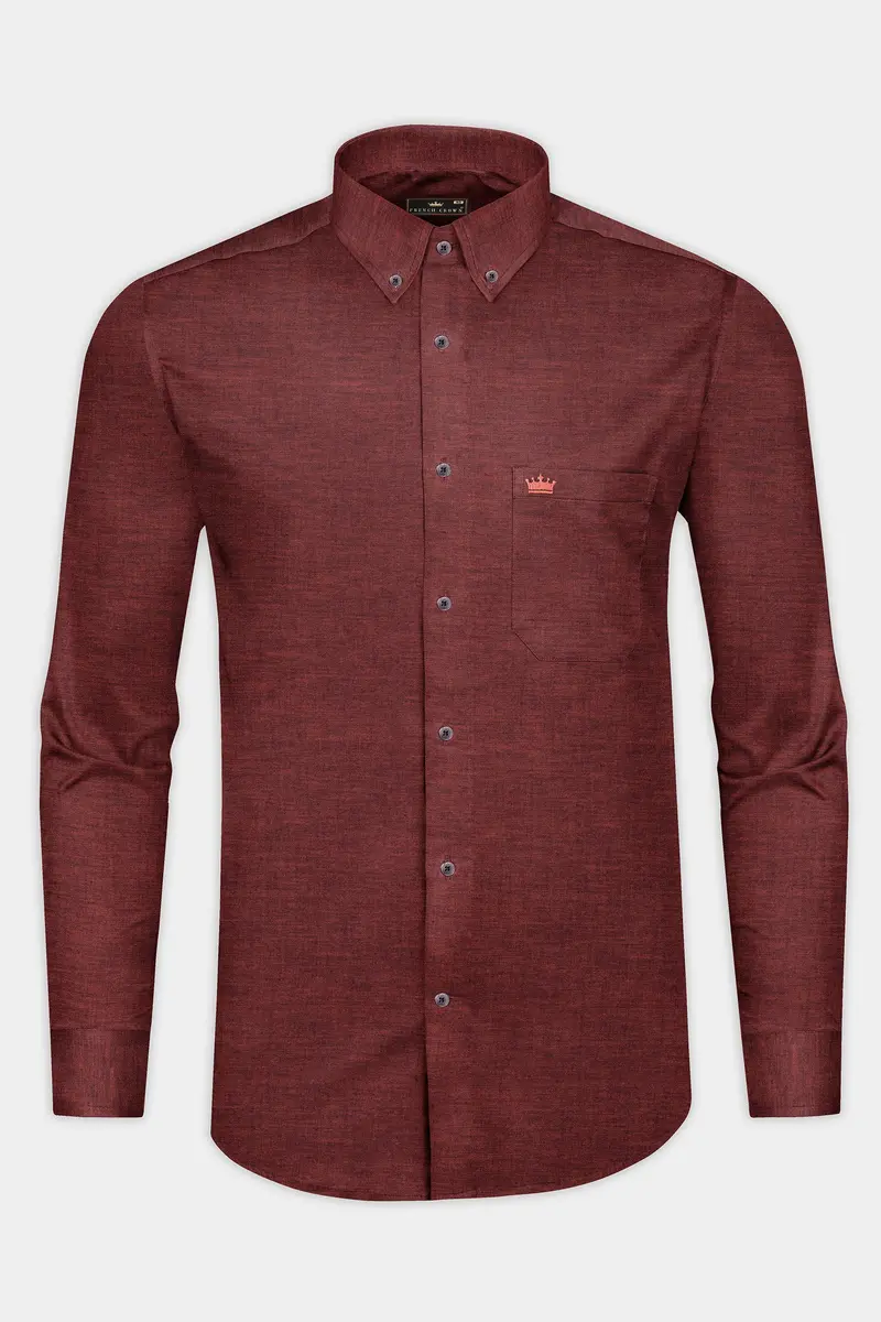 Cocoa Bean Brown Chambray Textured Premium Cotton Shirt 4