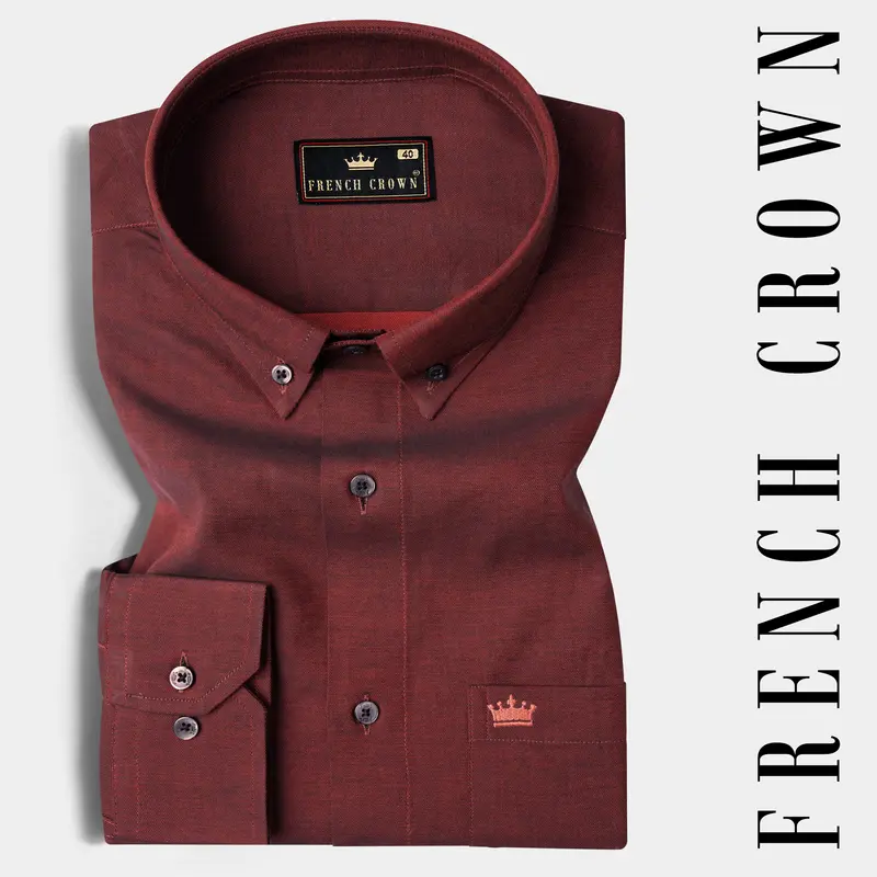 Cocoa Bean Brown Chambray Textured Premium Cotton Shirt 6