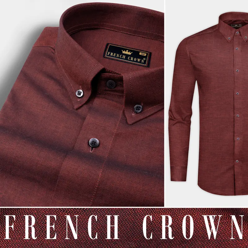 Cocoa Bean Brown Chambray Textured Premium Cotton Shirt 9