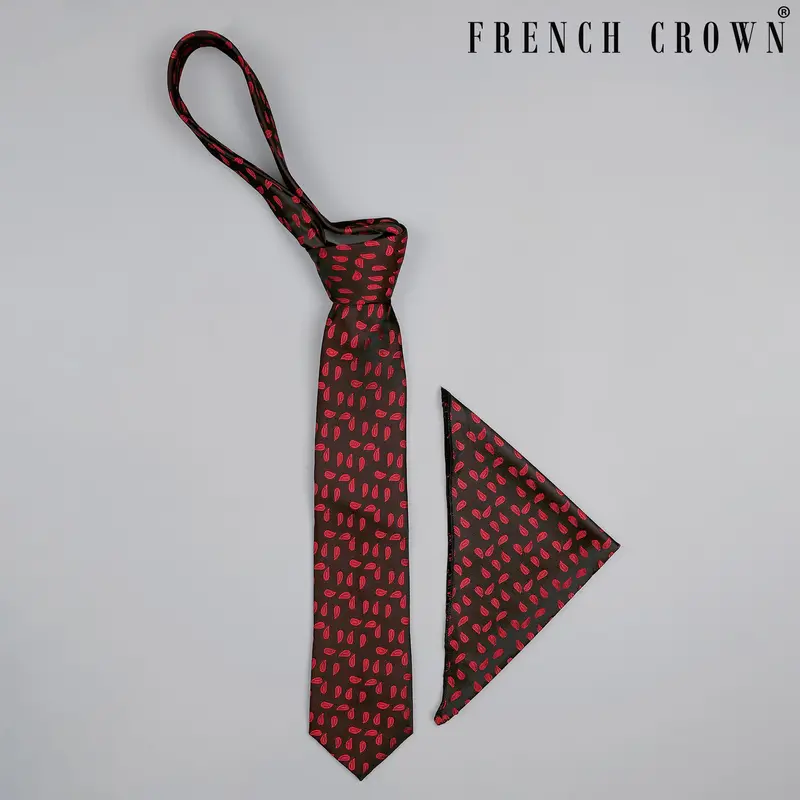 Cocoa Brown With Cardinal Paisleys Patterned Tie And Pocket Square 1