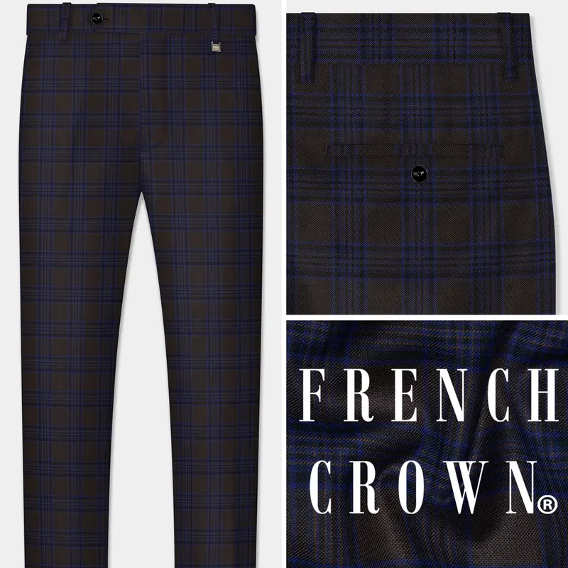 Coffee Bean Brown And Bunting Blue Windowpane Wool Rich Pant 1