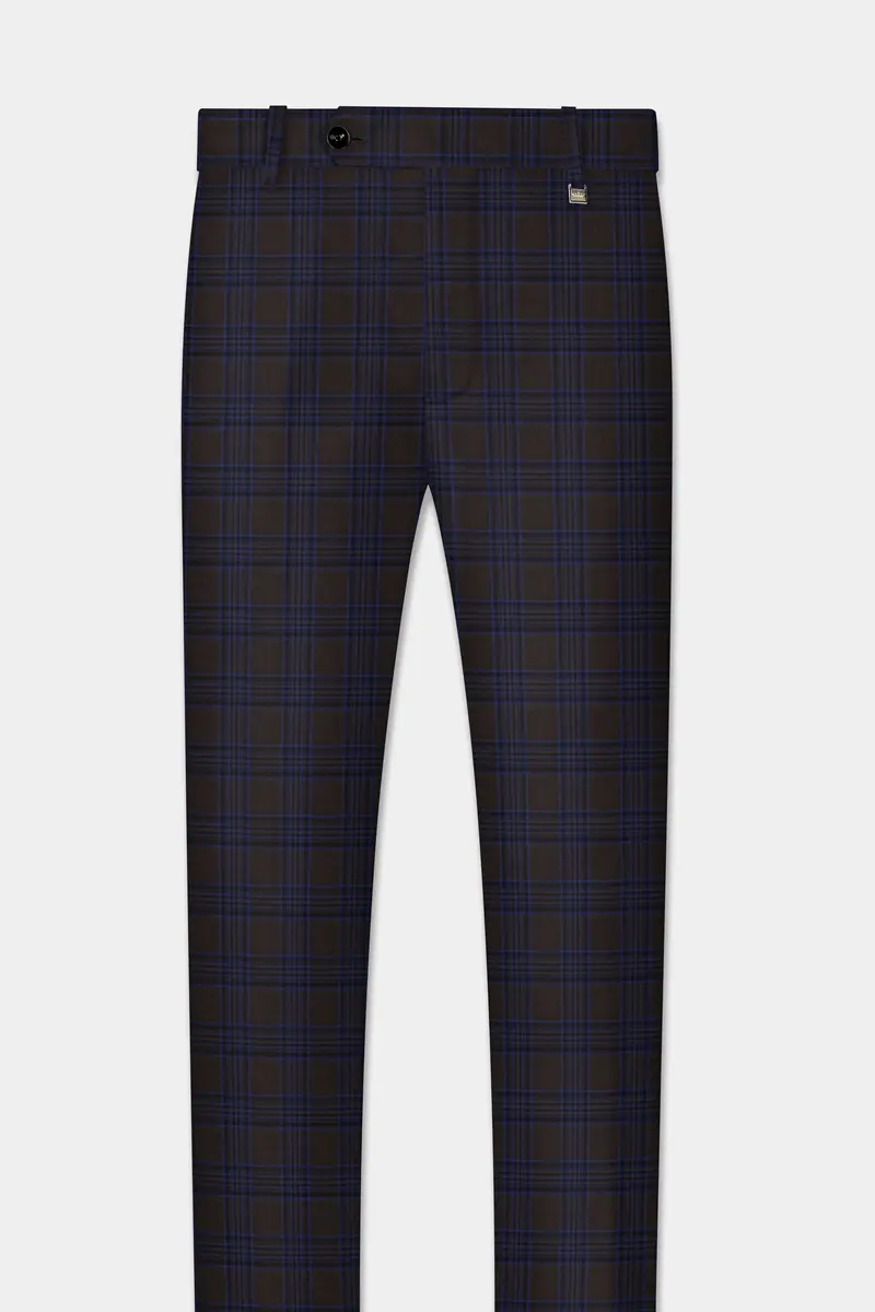 Coffee Bean Brown And Bunting Blue Windowpane Wool Rich Pant 2