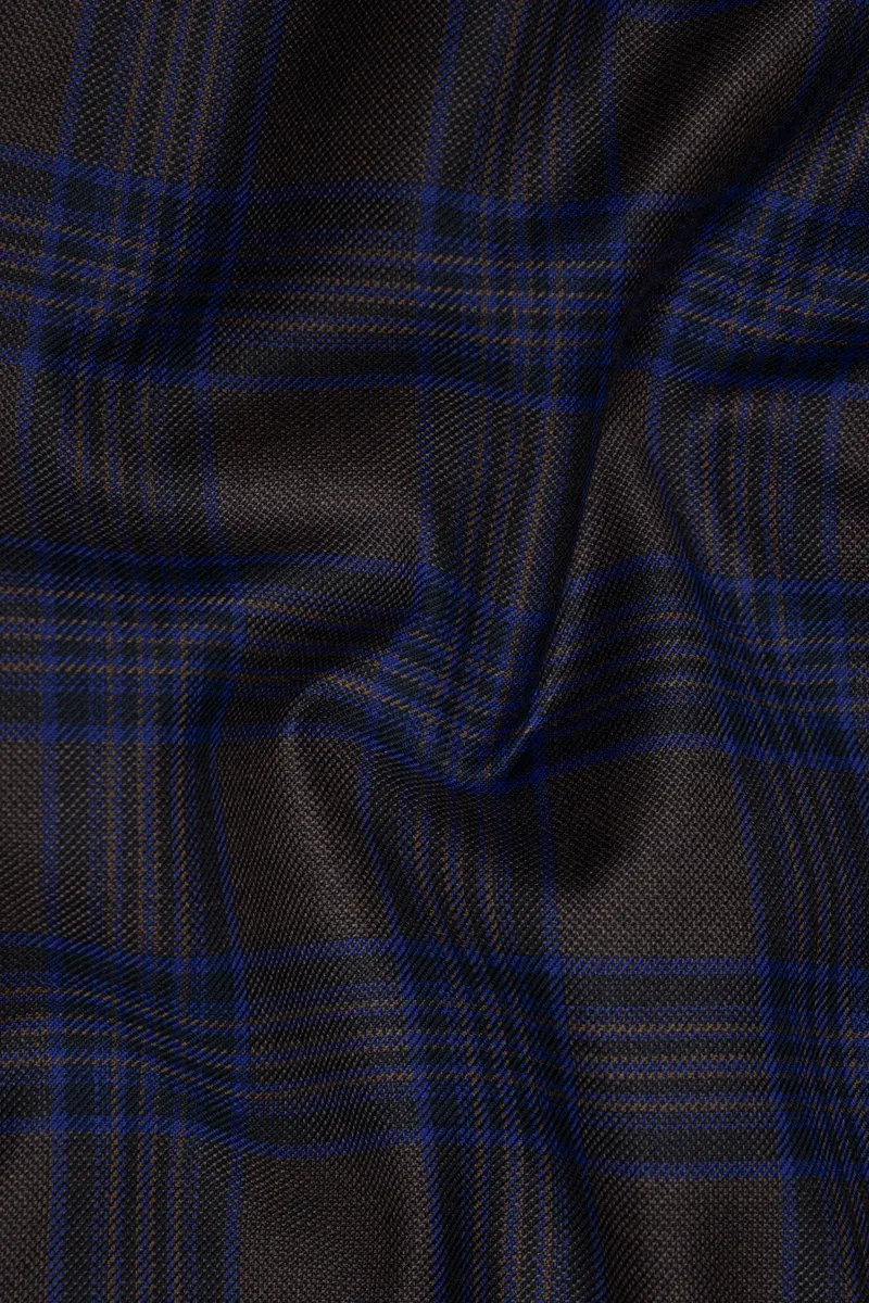 Coffee Bean Brown And Bunting Blue Windowpane Wool Rich Pant 3