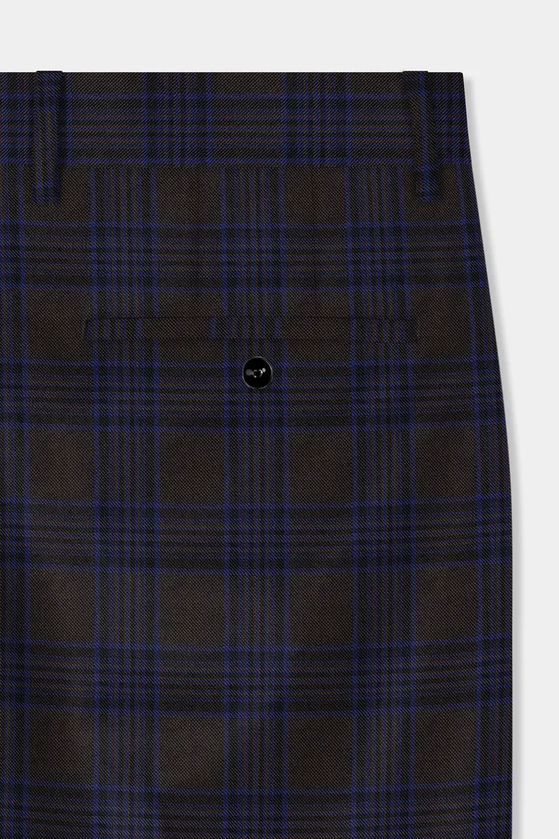 Coffee Bean Brown And Bunting Blue Windowpane Wool Rich Pant 4