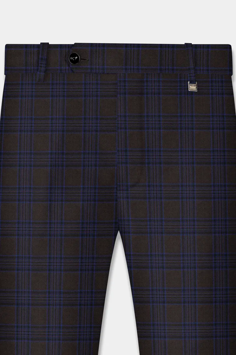 Coffee Bean Brown And Bunting Blue Windowpane Wool Rich Pant 5