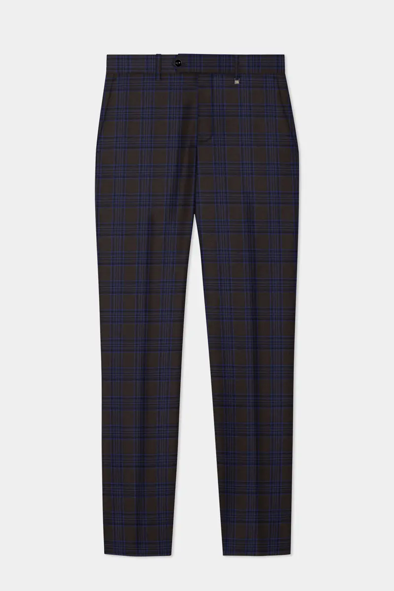 Coffee Bean Brown And Bunting Blue Windowpane Wool Rich Pant 6