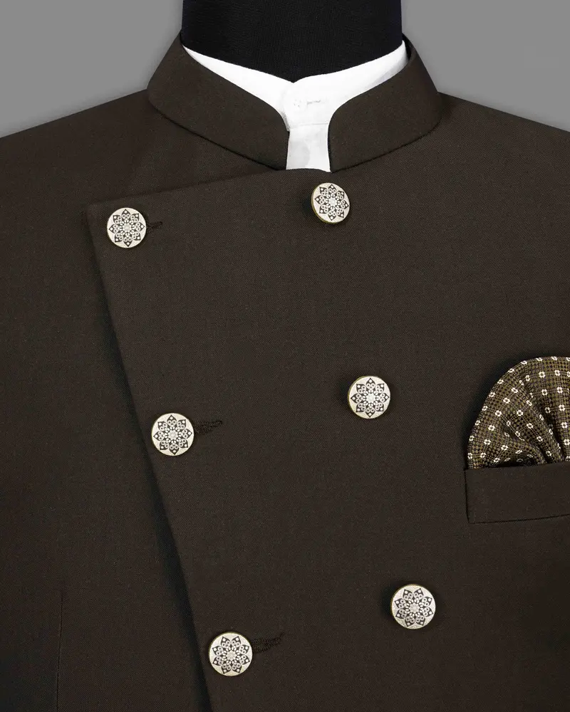 Coffee Bean Brown Pure Wool Cross Placket Bandhgala Designer Blazer 4
