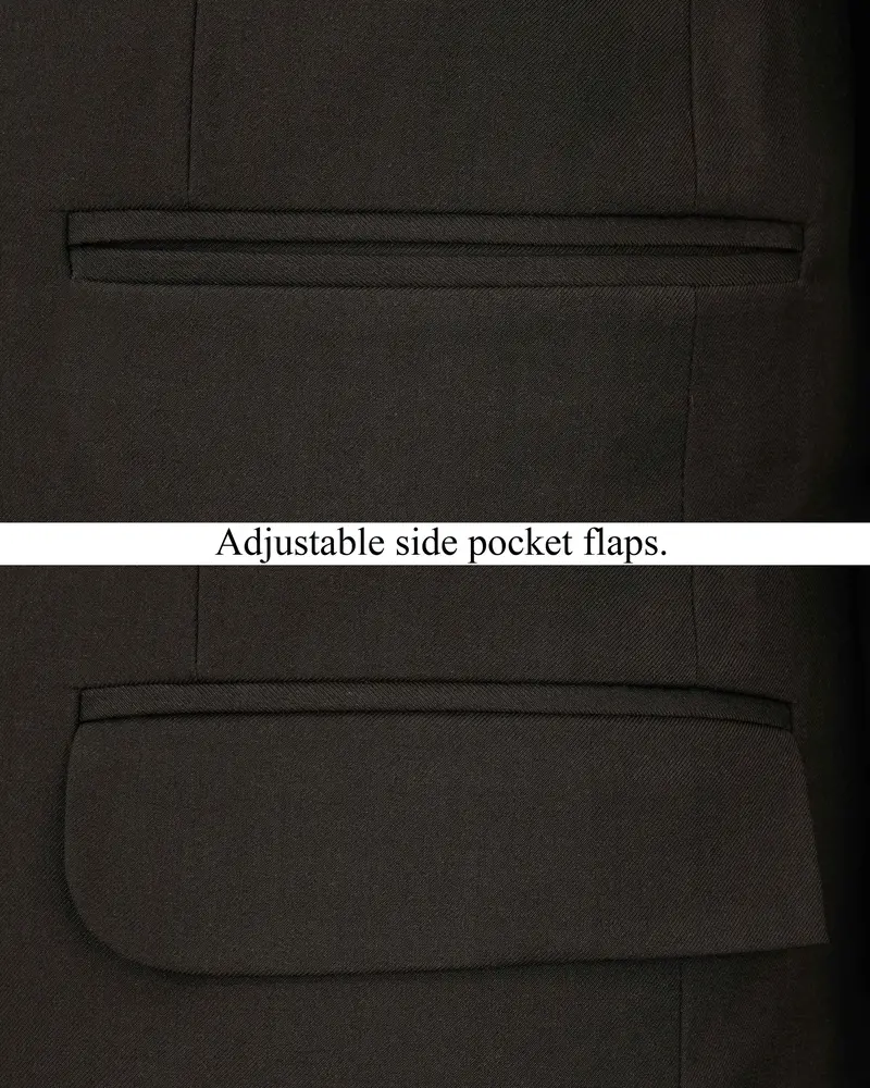 Coffee Bean Brown Pure Wool Cross Placket Bandhgala Designer Blazer 5