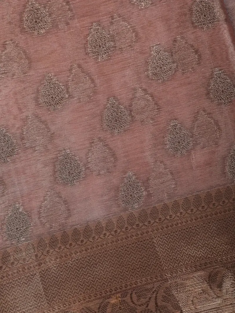 Coffee Brown Coral Floral Design Woven Tissue Silk Saree 2