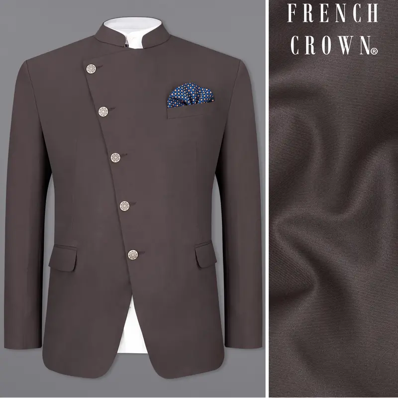 Coffee Brown Cross Placket Bandhgala Blazer 1