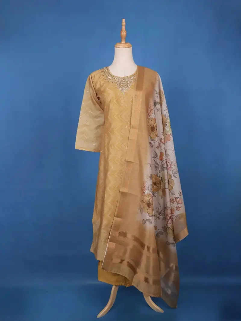 Coffee Brown Floral Design Printed Organza Salwar Suit 2