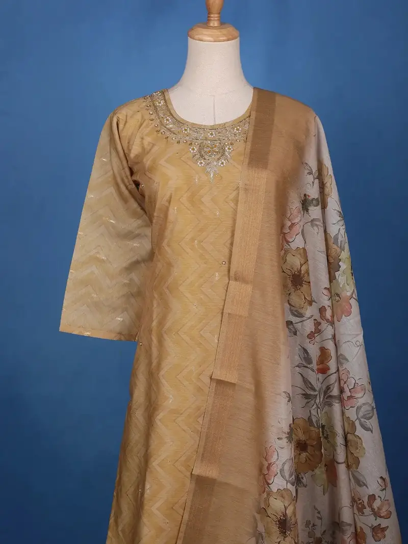 Coffee Brown Floral Design Printed Organza Salwar Suit 3