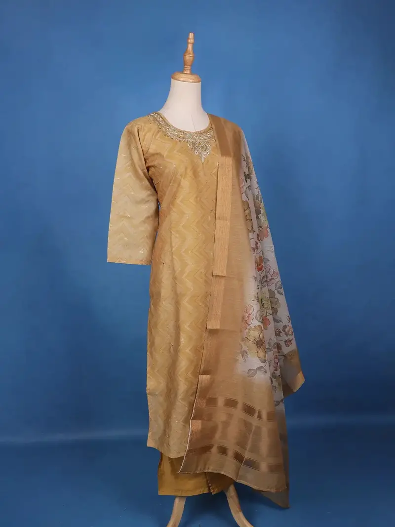 Coffee Brown Floral Design Printed Organza Salwar Suit 4