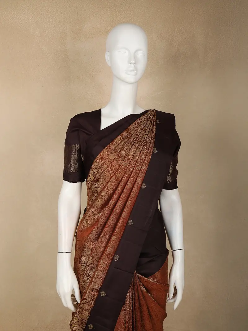 Coffee Brown Floral Zari Woven Design Pure Kanchipuram Silk Saree 2