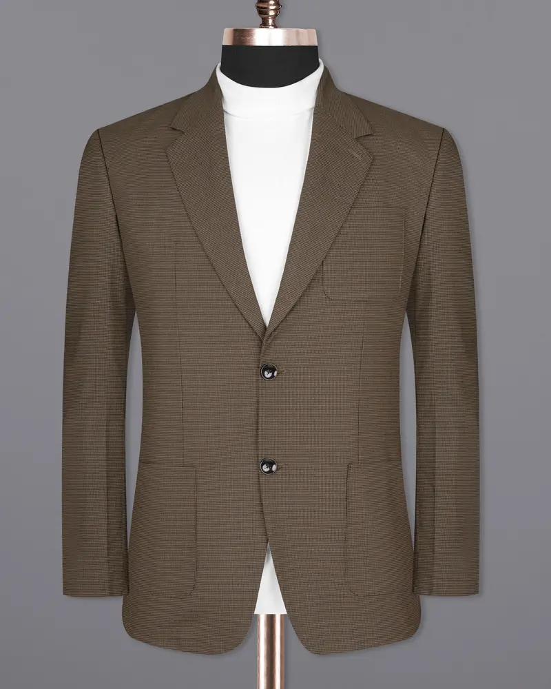 Coffee Brown Hounstooth Wool Rich Sports Blazer 7