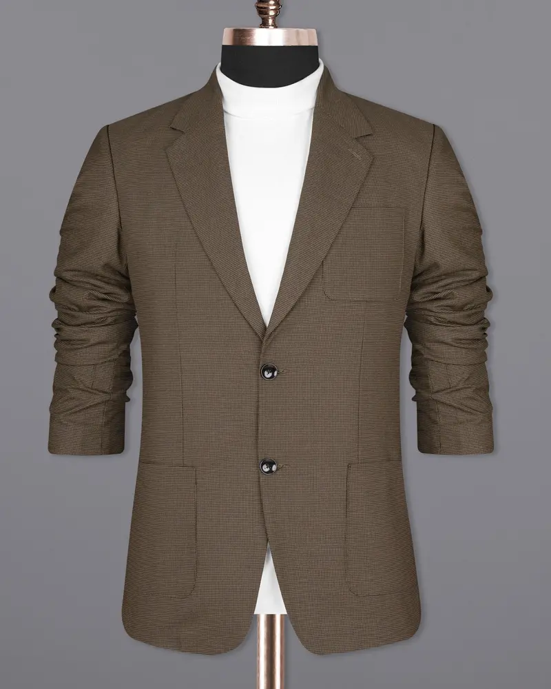 Coffee Brown Hounstooth Wool Rich Sports Blazer 8