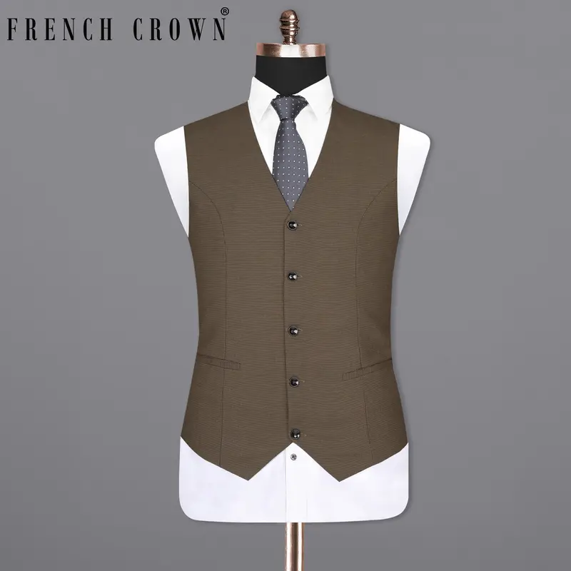 Coffee Brown Hounstooth Wool Rich Sports Waistcoat 1