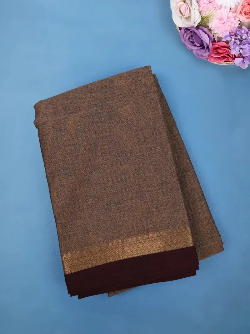 Coffee Brown Plain Cotton Saree 1
