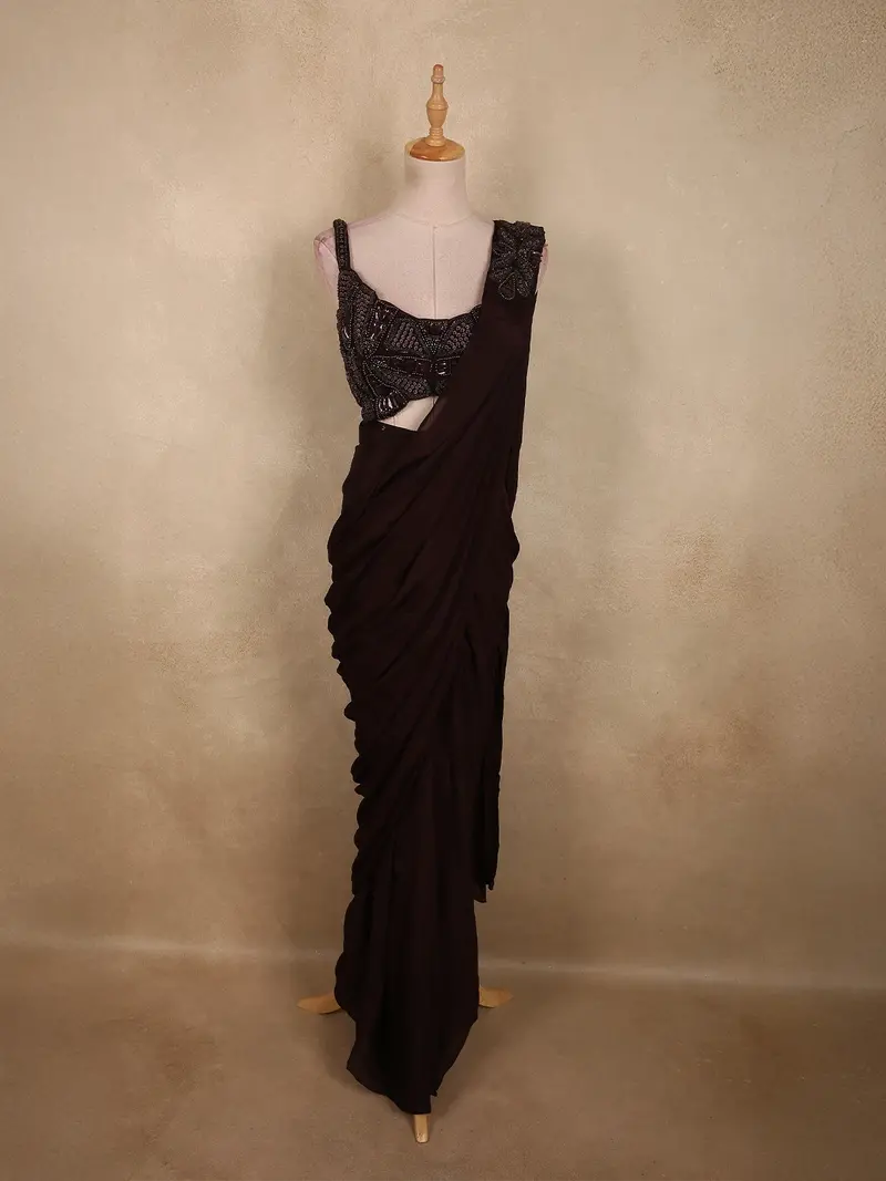 Coffee Brown Solid Design Satin Ready To Wear Lehenga With Designer Blouse 1