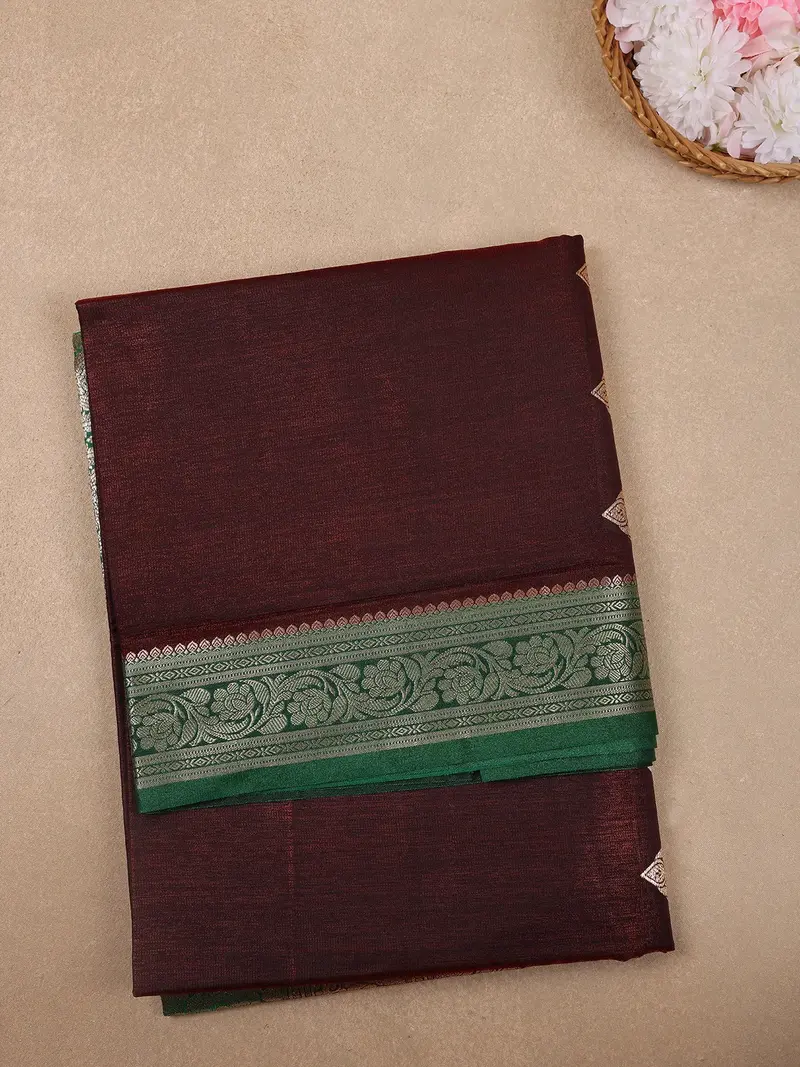 Coffee Brown Solid Woven Banarasi Silk Saree 1