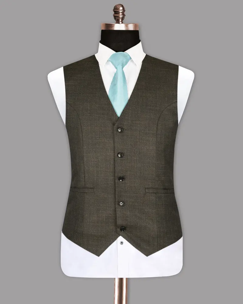 Coffee Subtle Slubbed Wool Rich Waistcoat 4
