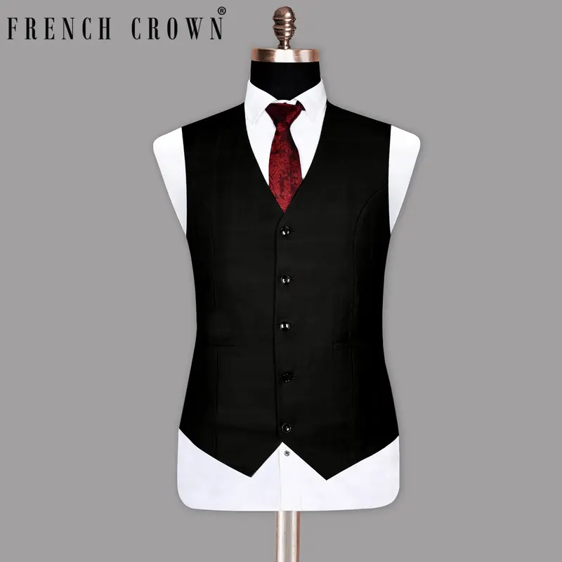 Coffee Tonal Windowpane Wool Waistcoat 1