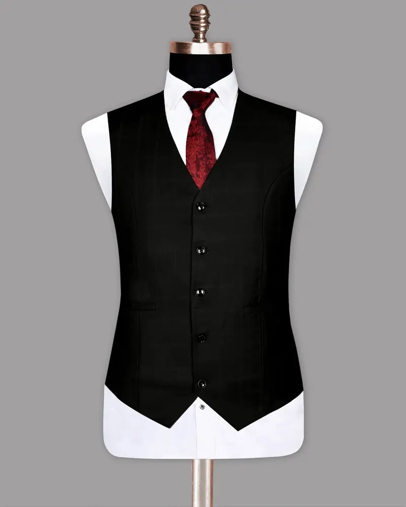 Coffee Tonal Windowpane Wool Waistcoat 2