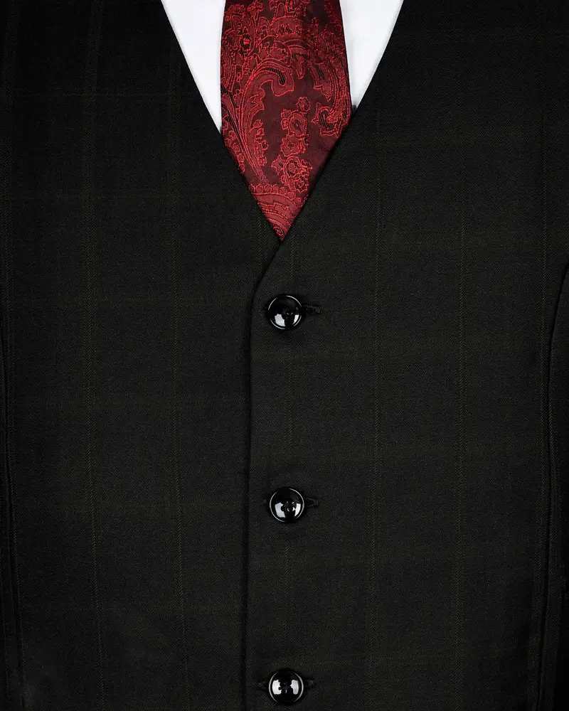 Coffee Tonal Windowpane Wool Waistcoat 4
