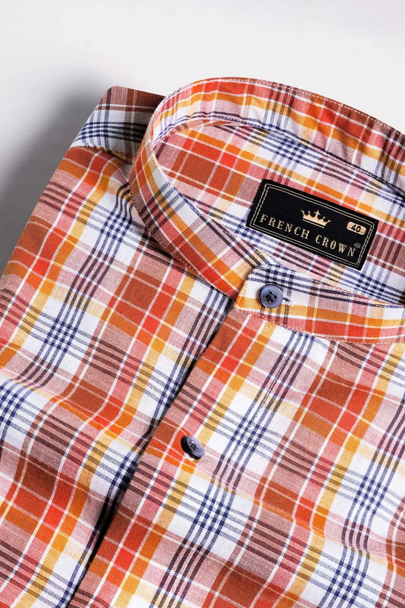 Cognac Brown And White Multicolour Checkered Premium Cotton Shirt 1