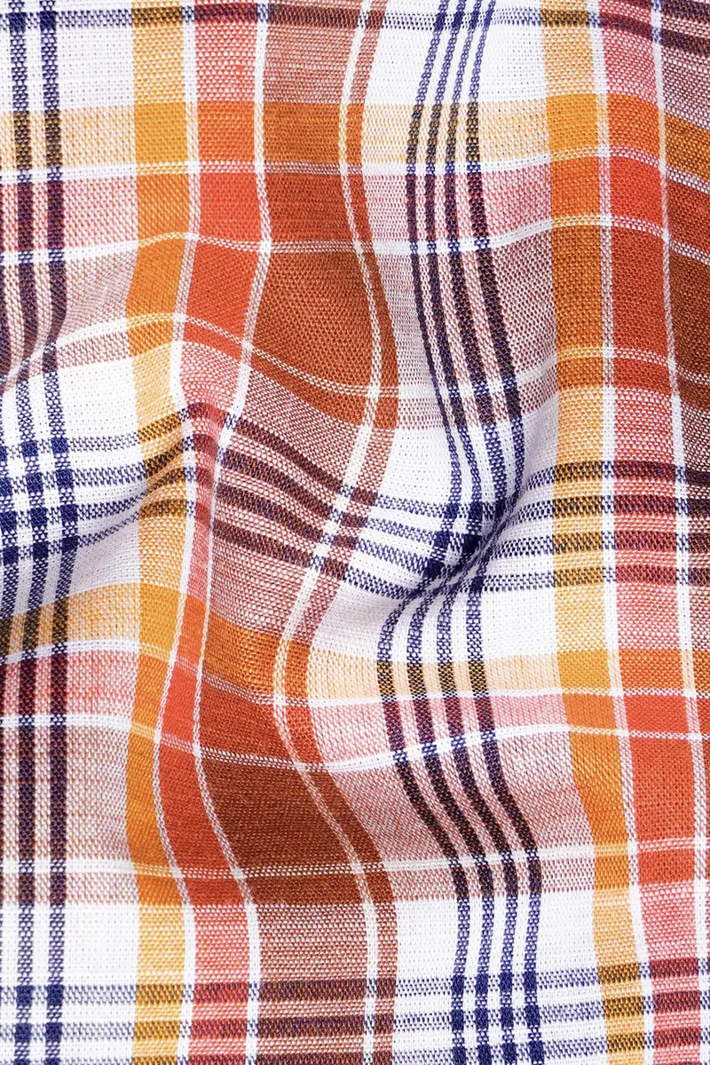 Cognac Brown And White Multicolour Checkered Premium Cotton Shirt 2