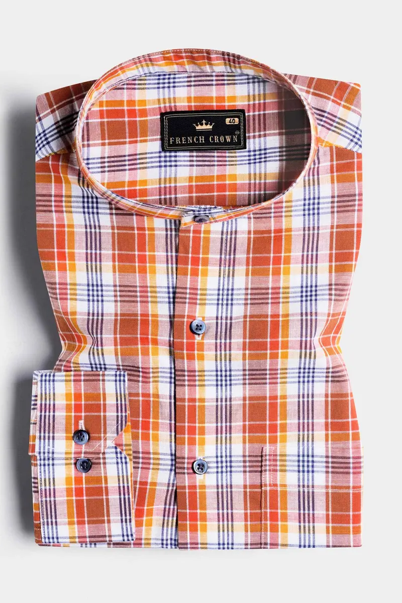 Cognac Brown And White Multicolour Checkered Premium Cotton Shirt 3