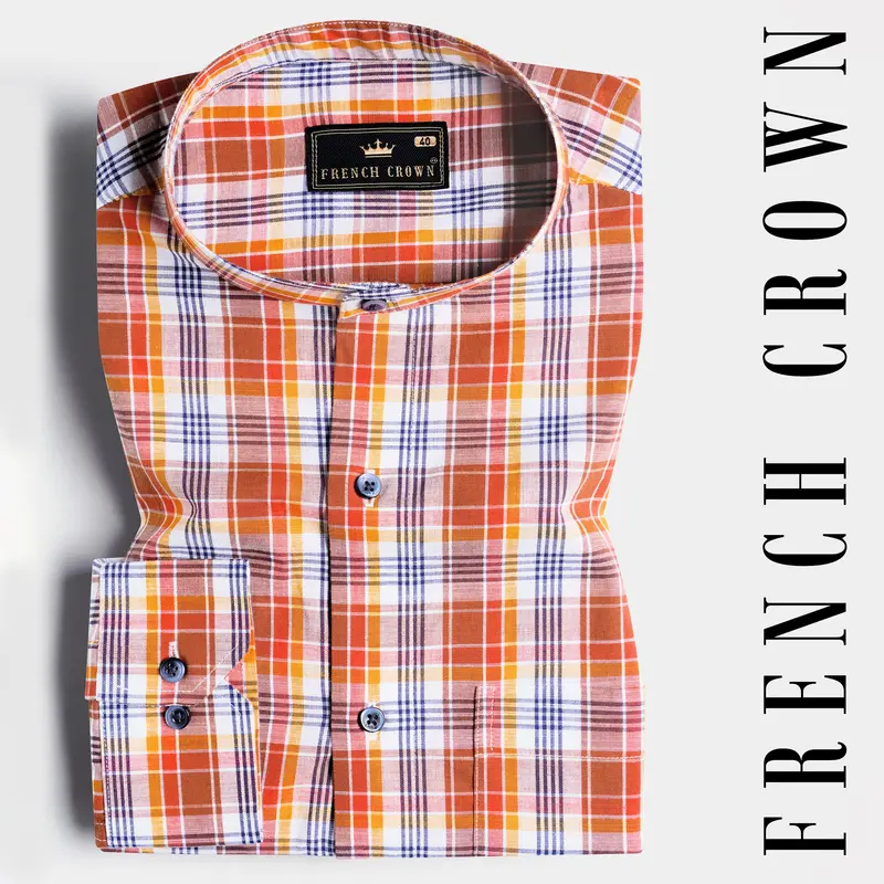 Cognac Brown And White Multicolour Checkered Premium Cotton Shirt 7