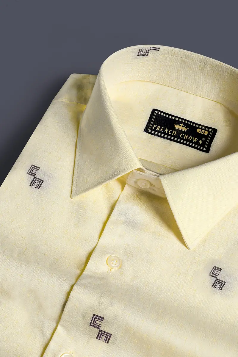 Colonial Yellow And Kabul Brown Jacquard Textured Premium Giza Cotton Shirt 1