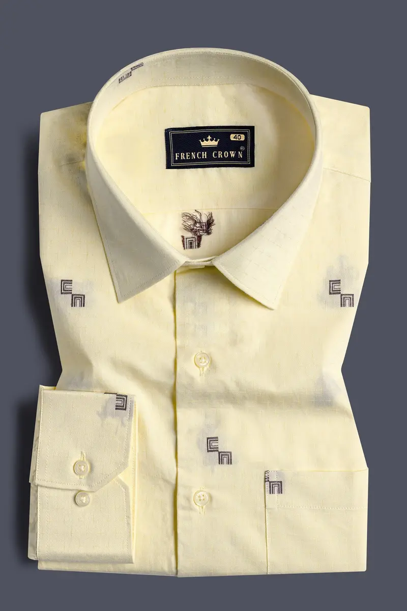 Colonial Yellow And Kabul Brown Jacquard Textured Premium Giza Cotton Shirt 3