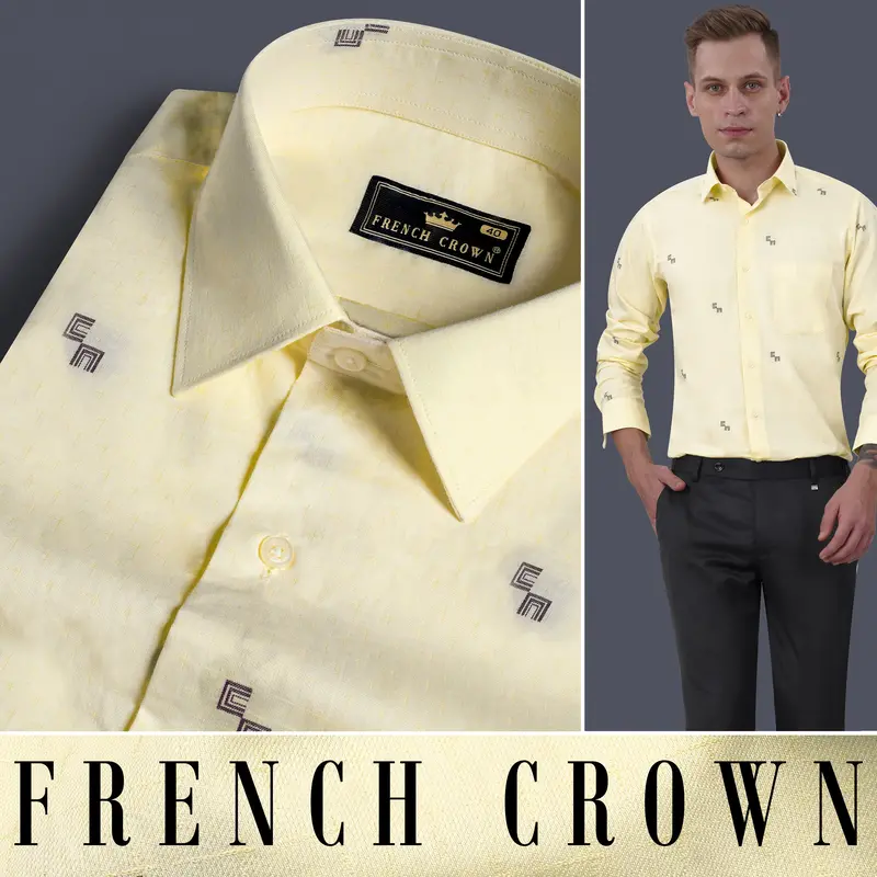 Colonial Yellow And Kabul Brown Jacquard Textured Premium Giza Cotton Shirt 4