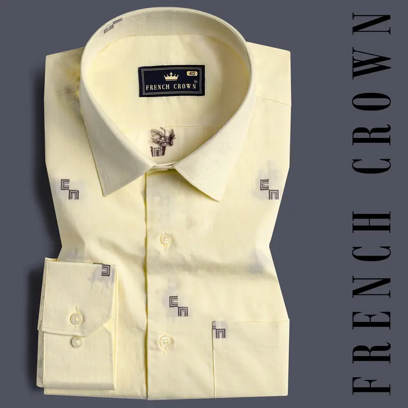 Colonial Yellow And Kabul Brown Jacquard Textured Premium Giza Cotton Shirt 7