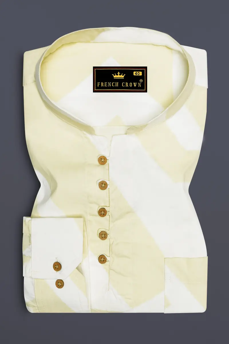 Colonial Yellow And White Abstract Printed Twill Premium Cotton Kurta Shirt 2