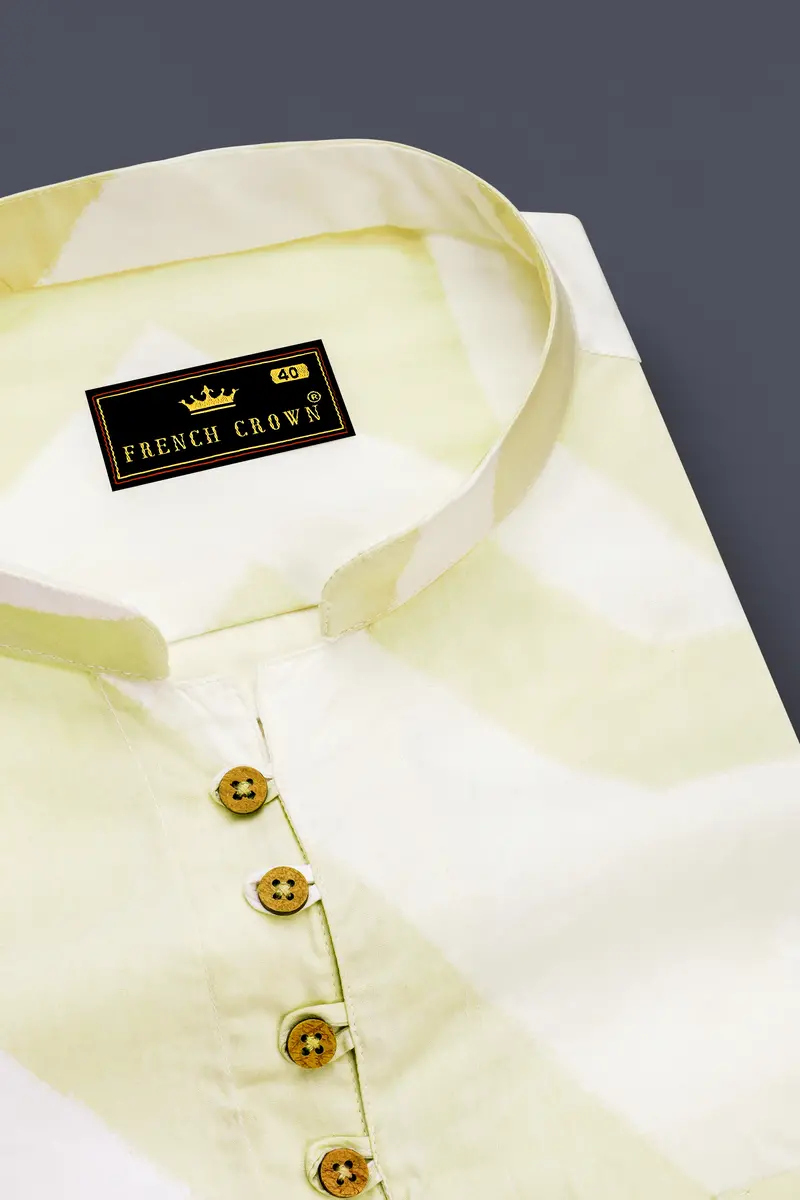 Colonial Yellow And White Abstract Printed Twill Premium Cotton Kurta Shirt 4