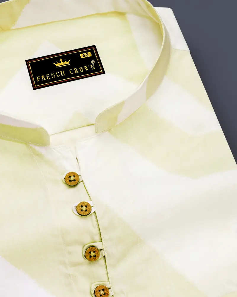 Colonial Yellow And White Abstract Printed Twill Premium Cotton Kurta Shirt 6