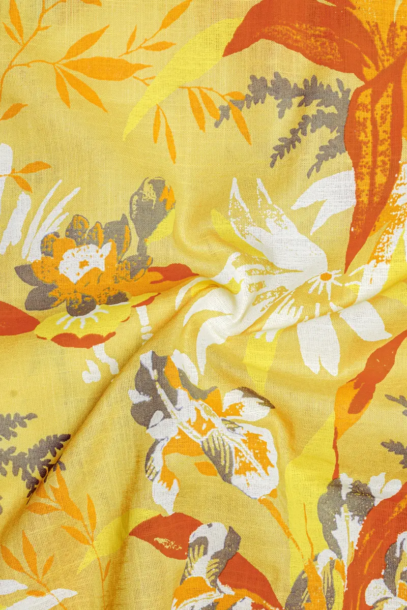 Colonial Yellow Multicolour Floral Printed Luxurious Linen Kurta Shirt 3
