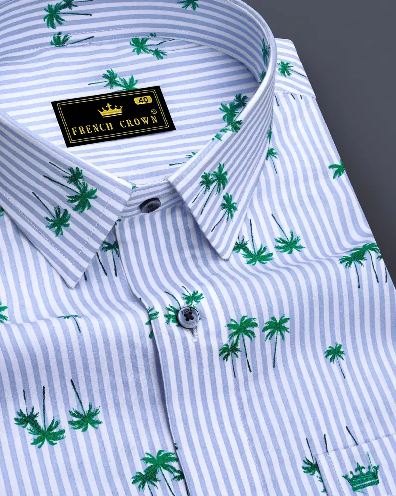 Columbia Blue And White Striped Premium Cotton Shirt 1