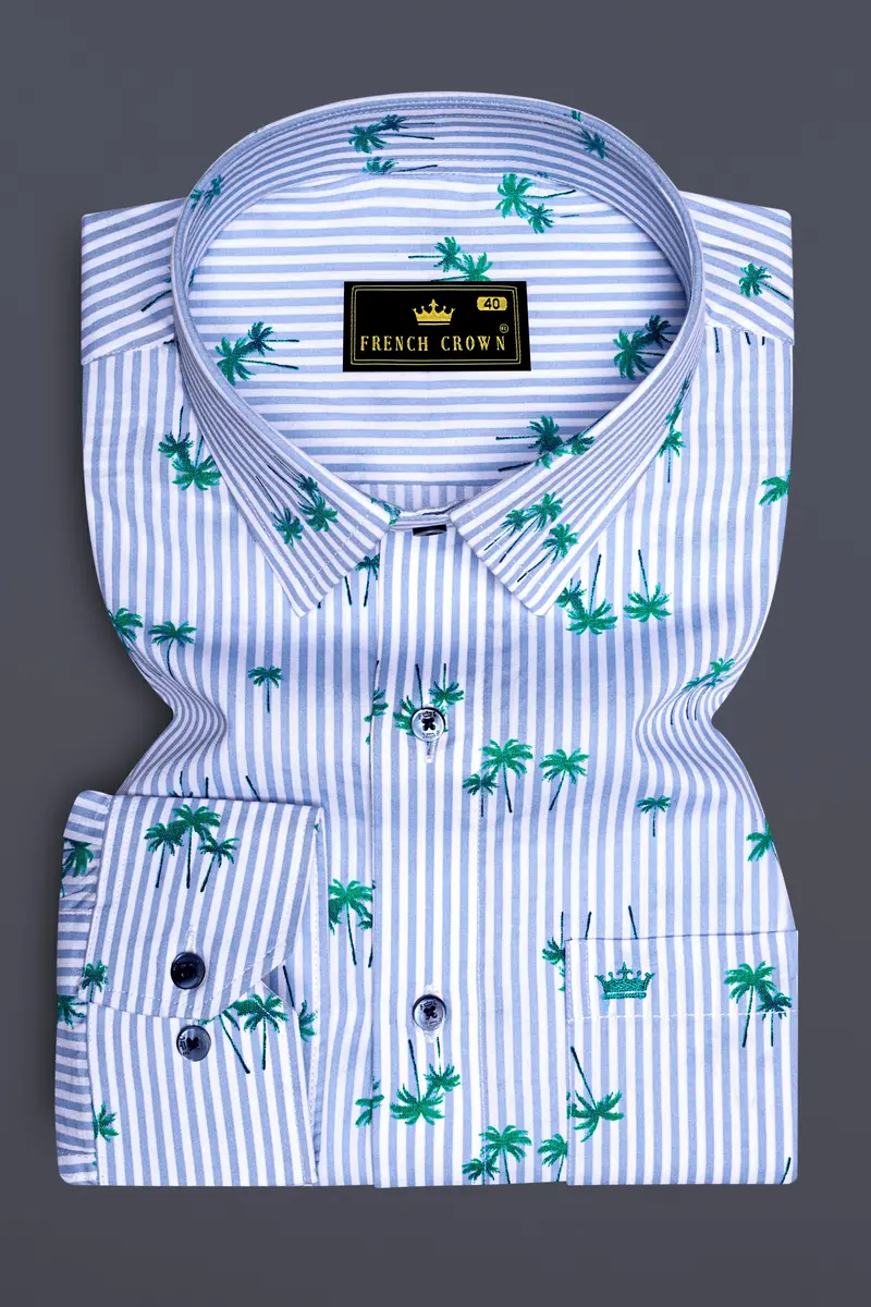 Columbia Blue And White Striped Premium Cotton Shirt 4