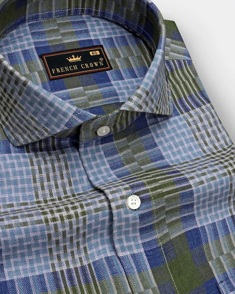 Comet Blue Twill Checkered Premium Cotton Shirt 1