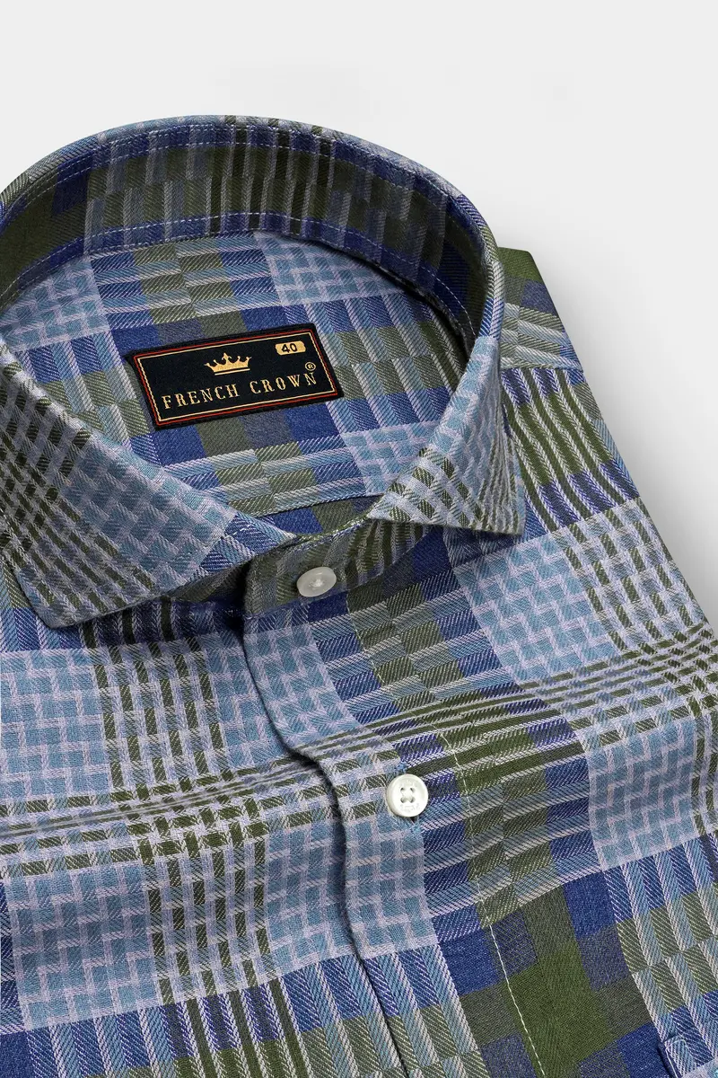 Comet Blue Twill Checkered Premium Cotton Shirt 2