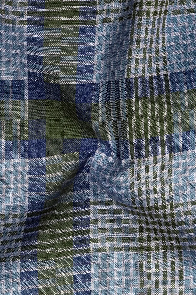 Comet Blue Twill Checkered Premium Cotton Shirt 3
