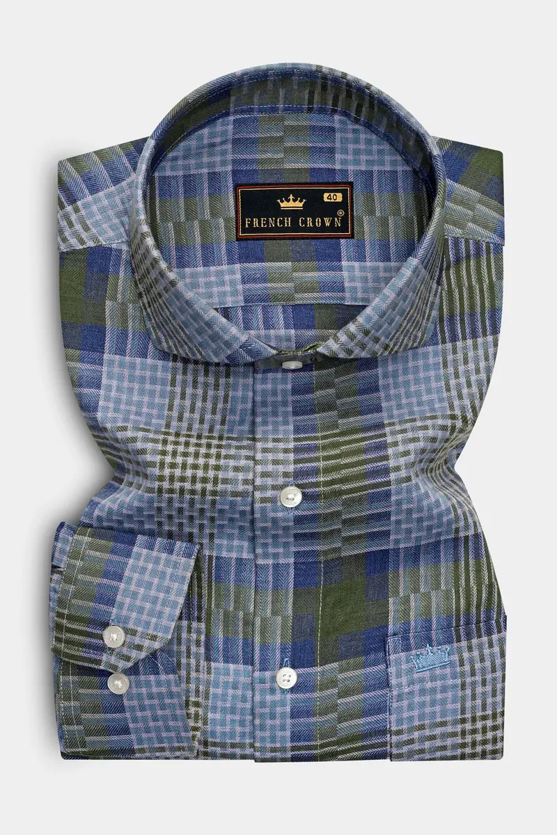 Comet Blue Twill Checkered Premium Cotton Shirt 4