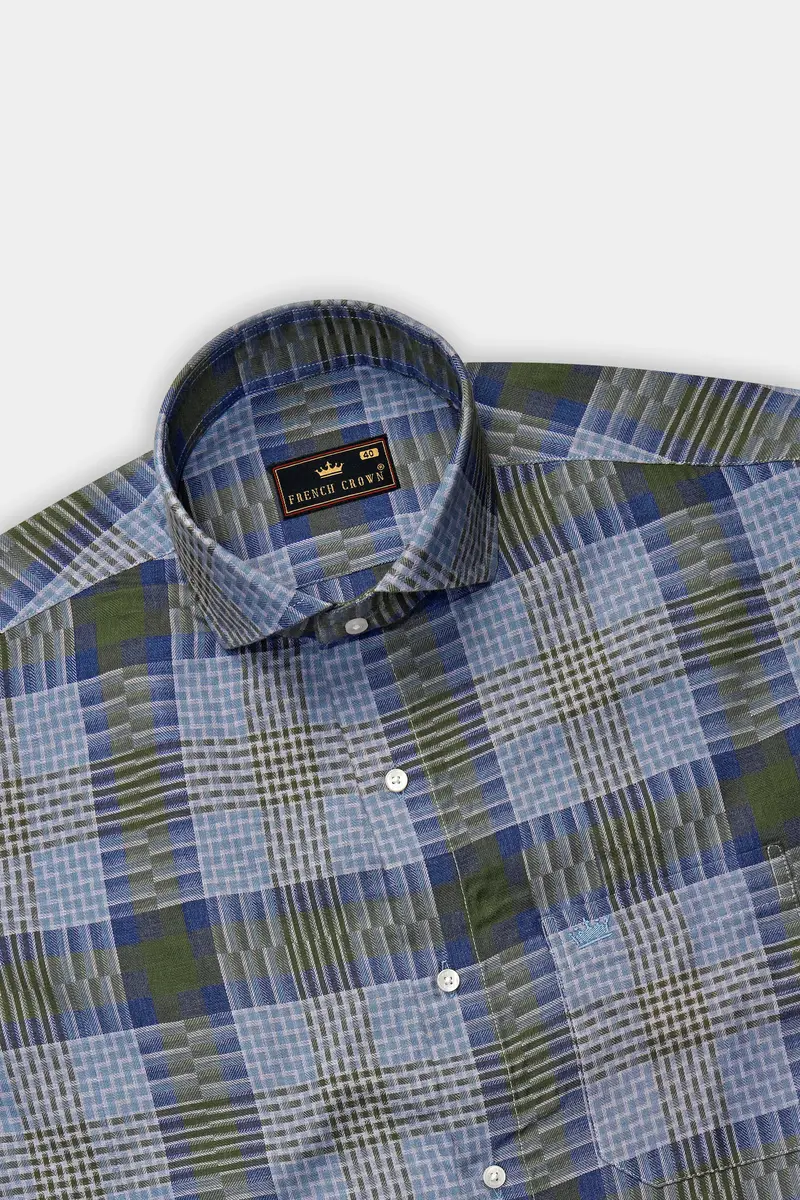 Comet Blue Twill Checkered Premium Cotton Shirt 5