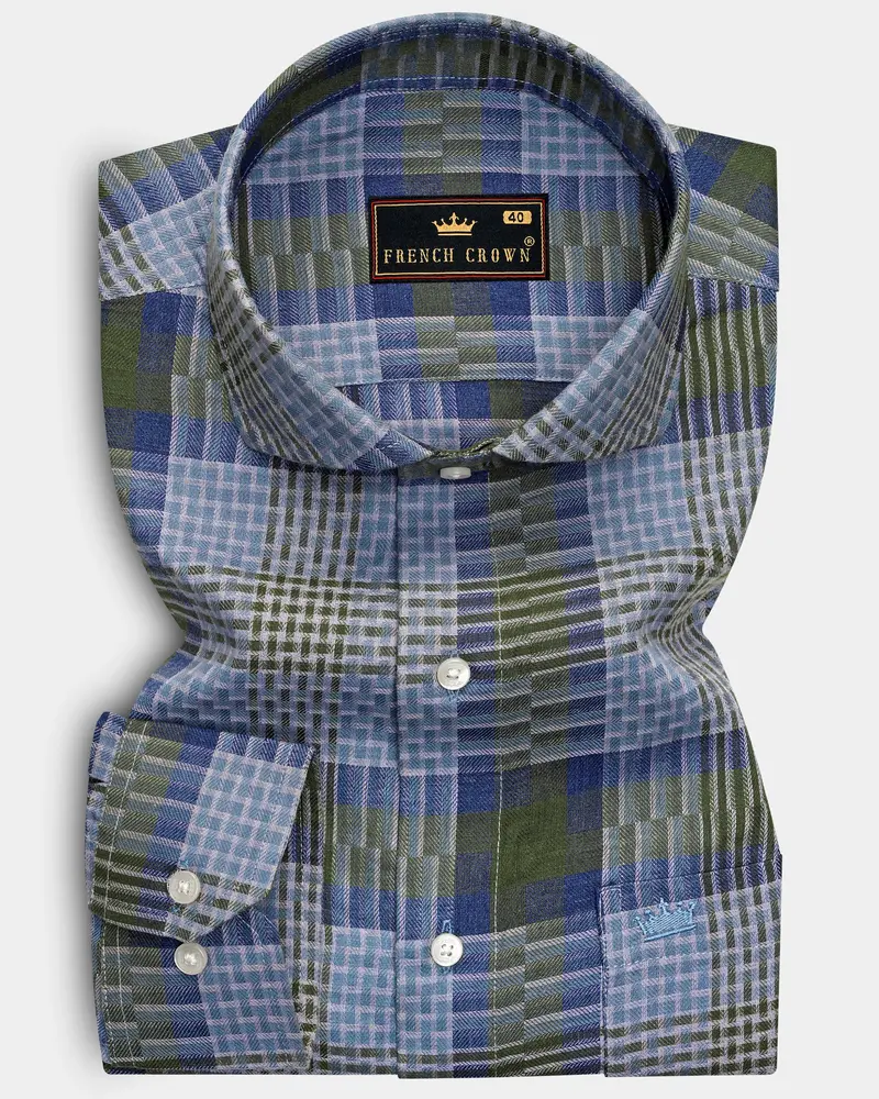 Comet Blue Twill Checkered Premium Cotton Shirt 6
